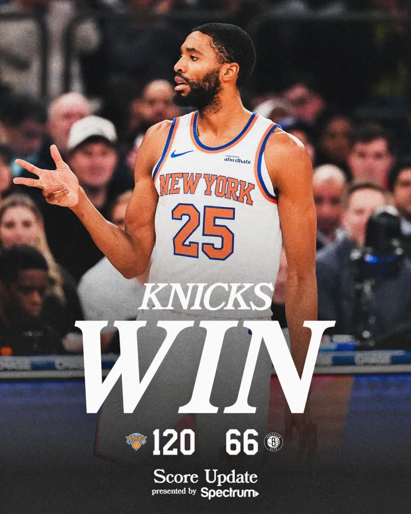 赢了54分！尼克斯：今日我们取得了队史最大分差的胜利